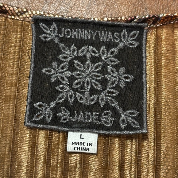 Johnny Was Jade Metallic Gold Pleated Faux Wrap Maxi Dress Size Large L - Picture 6 of 7